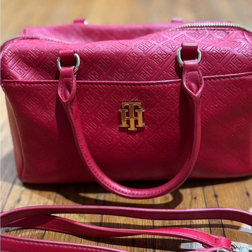 Tommy Hilfiger Red Embossed Zippered Handbag